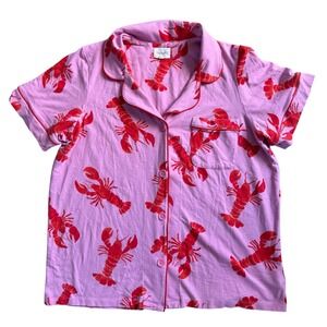 Bedhead Pajamas Pink Lobster Button Front Top Only Size Large Novelty Print